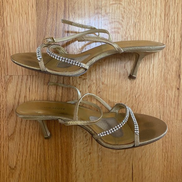 Gold Stiletto Sandals with Rhinestone Detail - Picture 2 of 3